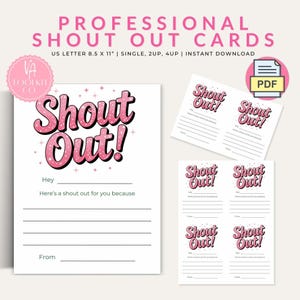 Staff Shout Out Cards for Employee Recognition, Printable Appreciation, Kudos, Compliment Cards for Teams, Gratitude card, Wall of Fame