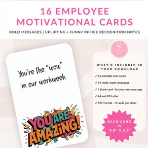Mini biglietti motivazionali, biglietti di incoraggiamento stampabili retrò, apprezzamento del team, ringraziamento ai dipendenti, gentilezza sul posto di lavoro, affermazione positiva