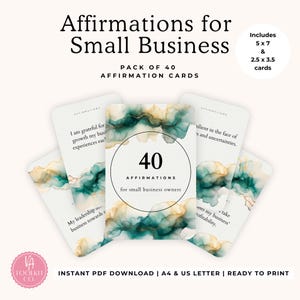 Cartes d'affirmation imprimables pour propriétaires d'entreprise, jeu de cartes de motivation quotidiennes, outils d'état d'esprit positif, téléchargement numérique