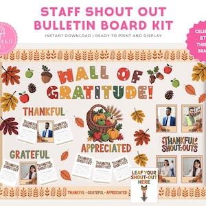 Bulletin Board für Mitarbeiteranerkennung - Kit für die Wertschätzung des Herbstpersonals, druckbare Anerkennungstafel für den Arbeitsplatz, Shout Out