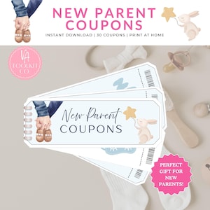 Kupony dla nowych rodziców - 30 wydrukowanych bonów upominkowych na opiekę nad sobą | Prezent na baby shower | Neutralne pod względem płci | Natychmiastowe pobranie cyfrowe | Książka prezentów DIY