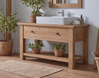 Rustic Solid Wood Bathroom Vanity | Handmade Farmhouse Sink Cabinet
