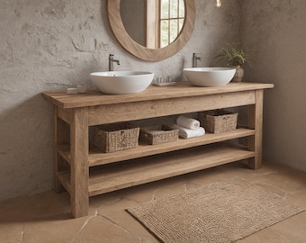 Rustic Solid Wood Bathroom Vanity | Handmade Farmhouse Sink Cabinet