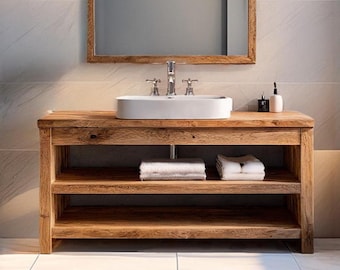 Rustic Solid Wood Bathroom Vanity | Handmade Farmhouse Sink Cabinet