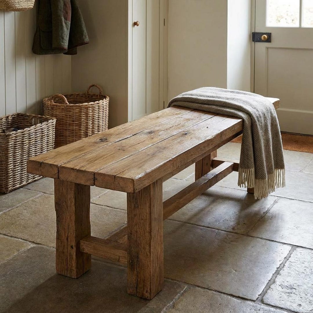 Simple Rustic Bench Rustic Solid Wood Bench | Handmade Farmhouse Entryway Seat - Etsy