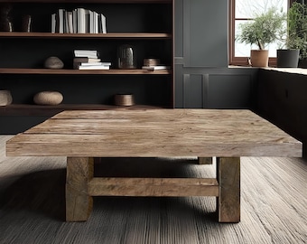 Rustic Solid Wood Coffee Table | Handmade Farmhouse Centerpiece