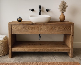 Rustic Solid Wood Bathroom Vanity | Handmade Farmhouse Sink Cabinet