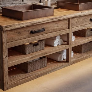 Rustic Solid Wood Floating Bathroom Vanity | Handmade Farmhouse Sink Cabinet