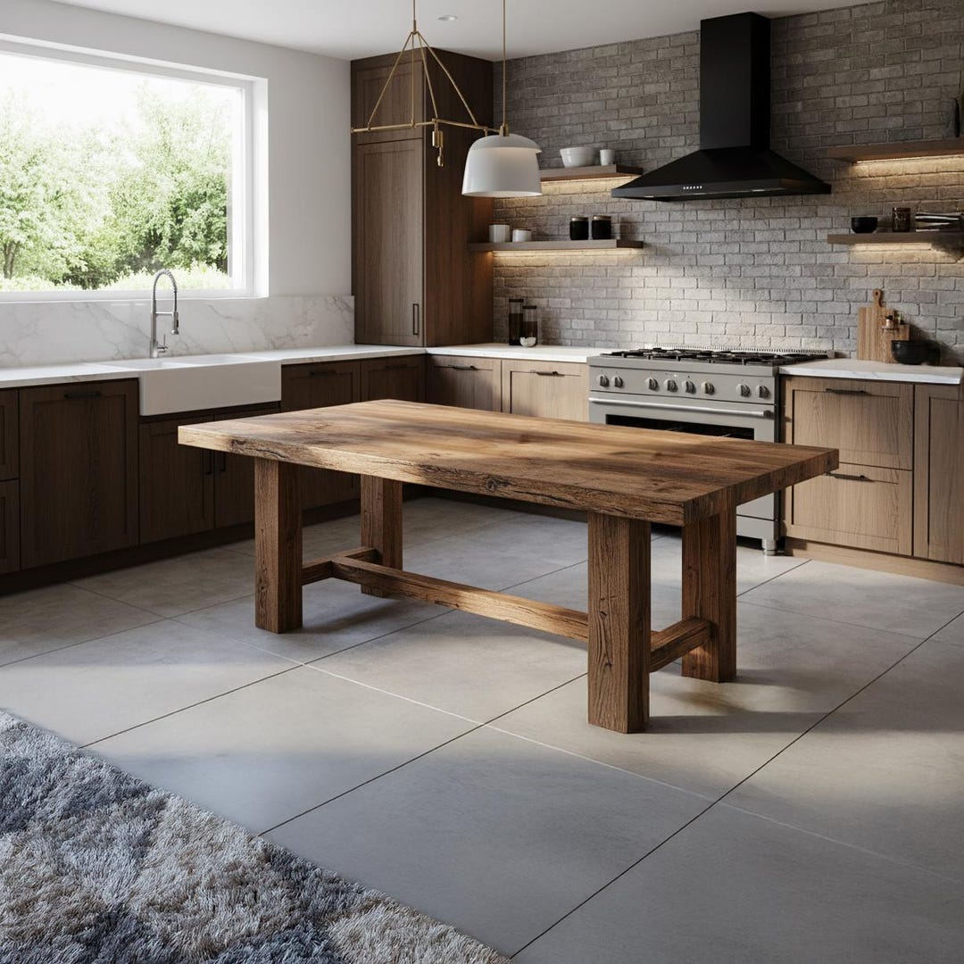Rustic Solid Wood Kitchen island | Handmade Farmhouse Work Table - Etsy
