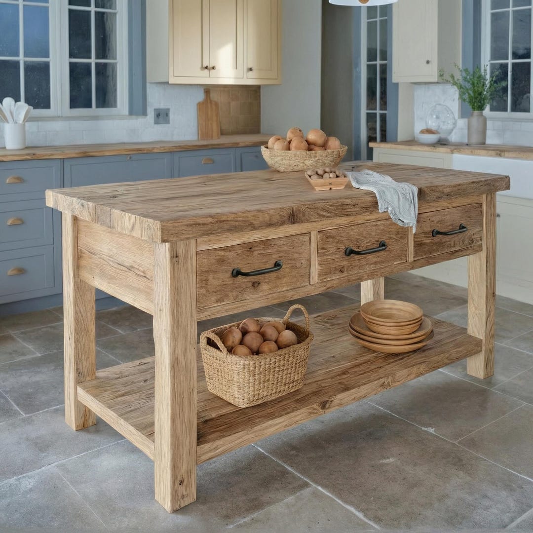 Rustic Solid Wood Kitchen island | Handmade Farmhouse Work Table - Etsy