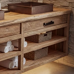 Rustic Solid Wood Floating Bathroom Vanity | Handmade Farmhouse Sink Cabinet