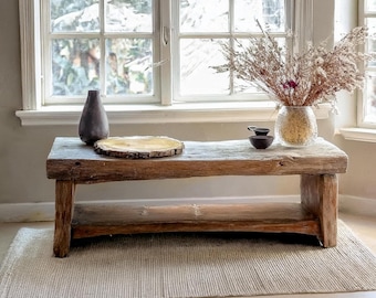 Rustic Solid Wood Coffee Table | Handmade Farmhouse Centerpiece