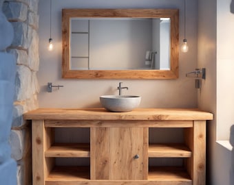 Rustic Solid Wood Bathroom Vanity | Handmade Farmhouse Sink Cabinet