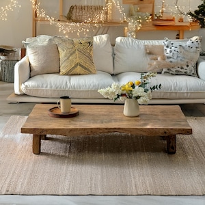 rustic handmade custom size wooden coffee table old style farmhouse decor natural live edge reclaimed solid rectangular barn wood table gift
