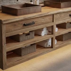 Rustic Solid Wood Floating Bathroom Vanity | Handmade Farmhouse Sink Cabinet