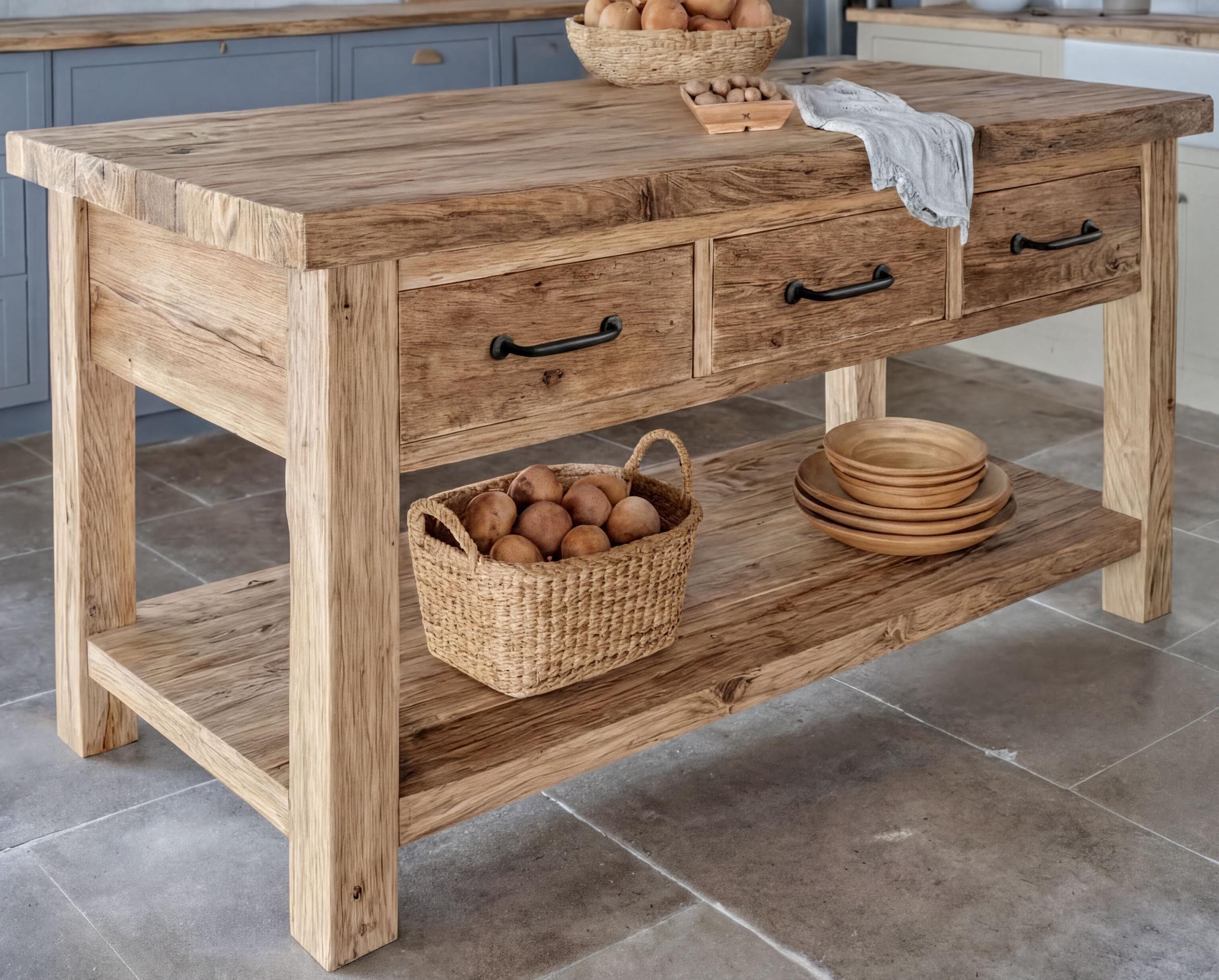 Rustic Solid Wood Kitchen island | Handmade Farmhouse Work Table - Etsy