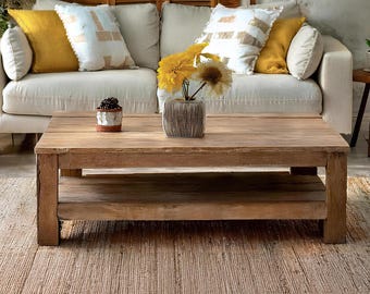 Rustic Solid Wood Coffee Table | Handmade Farmhouse Centerpiece