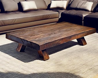 Rustic Solid Wood Coffee Table | Handmade Farmhouse Centerpiece