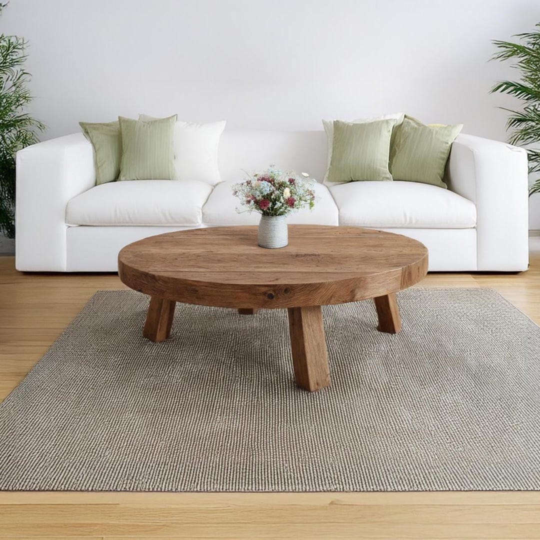 Handmade Round Wood Coffee Table – Rustic Farmhouse Living Room ...