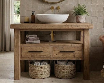 Rustic Solid Wood Bathroom Vanity | Handmade Farmhouse Sink Cabinet