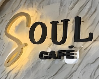 Custom 3D Backlit Signage, Floating Metal Sign, Business Logo, LED Sign, Beauty Salon Sign, Illuminated Channel Letters For Wall, Cafe Sign