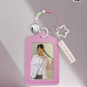 BLACKPINK Inspired Fan Made Photocard Holder, K-Pop Keychain Charm, Pastel Pink Cardholder, BLACKPINK inspired Merch, K-Pop Accessories