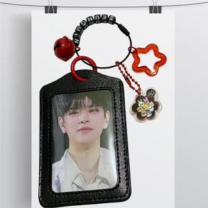 Custom K-Pop Name Keychain | PU Leather Photocard Holder & Bag Charm | Fan Gift, Concert Accessories
