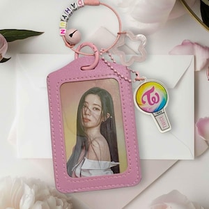 Porta-chaves com porta-cartões de fotos TWICE, pingente de bastão de luz K-Pop ONCE, mini CandyBong, produtos de show TWICE, presente Bias, estética Kpop rosa