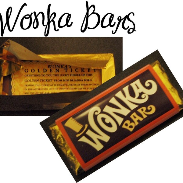 Custom Willy Wonka Bar Golden Ticket Party Invitations Chocolate Candy Wrappers