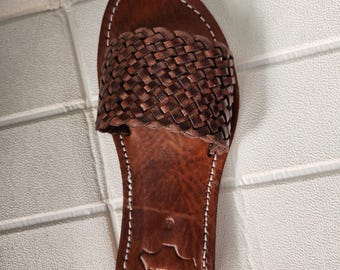 Handmade Moroccan Leather Sandals for Women - Brown Braided Strappy Slides - Summer Beach Sandals - Barefoot Style - Handcrafted Summer Shoe