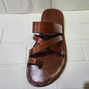 Mens Handmade Moroccan Leather Sandals – Brown Strappy Open Toe Summer Shoes, Real Leather Flat Rustic Sandals, Traditional Moroccan Shoes