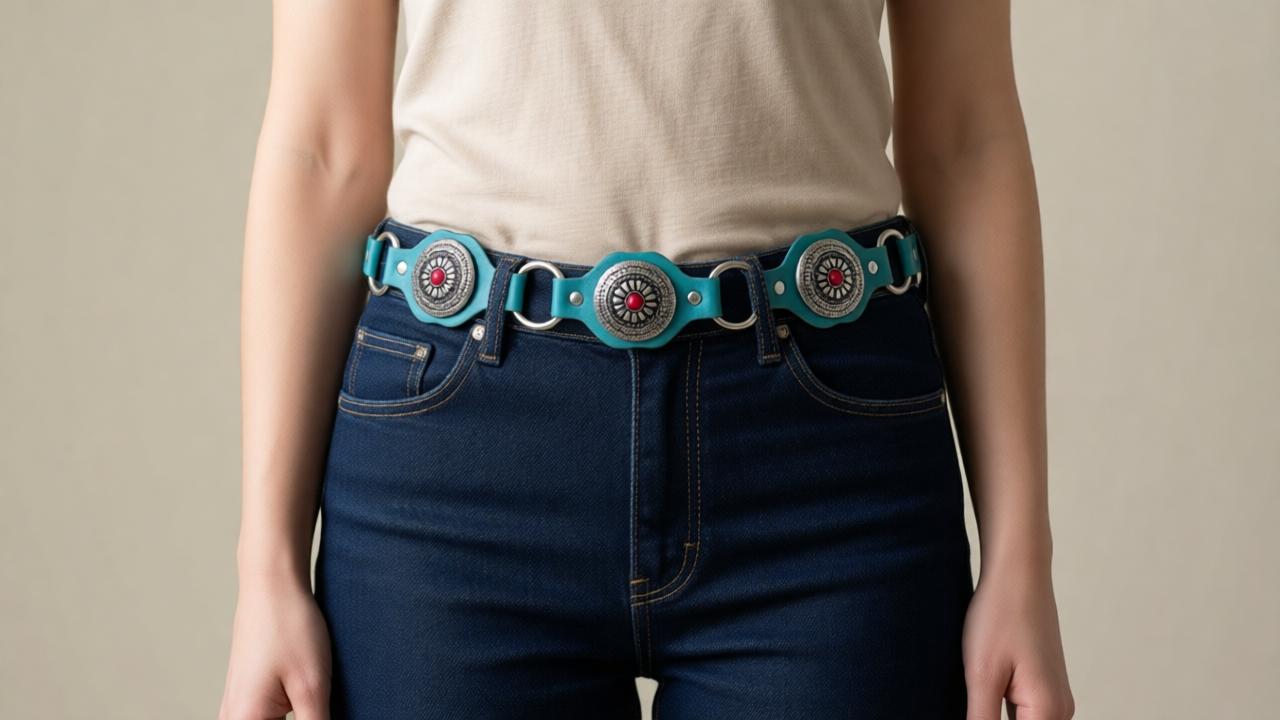 Handmade Moroccan Leather Concho Belt Boho Western Silver  display picture 2