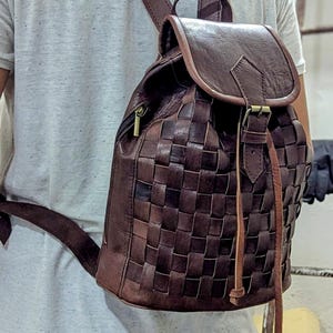 Handmade Moroccan Leather Backpack 4 Women & Men – Woven Design Boho Rucksack – Brown, Taba, Havan, Black – Style Gift – Artisan Bag