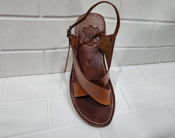 Handmade Moroccan Leather Sandals for Women – Brown Cross Strap Flat Sandals with Ankle Strap, Open Toe Boho Summer Walking Shoes, Gift