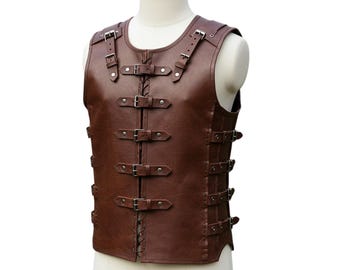 Medieval Leather Armor Vest | Handmade Brown Warrior Chest Plate | Ren Faire LARP Viking Fantasy Costume | Adjustable Buckle Armor