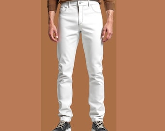 Handmade Real white Sheep Leather Pants For Men Leather Pants For Him Gift for Him Formal White Leather Pants Leather Jeans