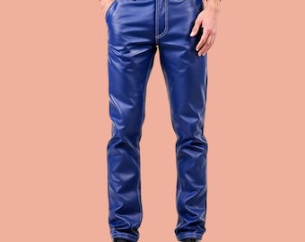 Genuine Handmade Blue Sheep Leather Pants For Men Leather Pants For Him Gift for Him Formal Blue Leather Pants Leather Jeans