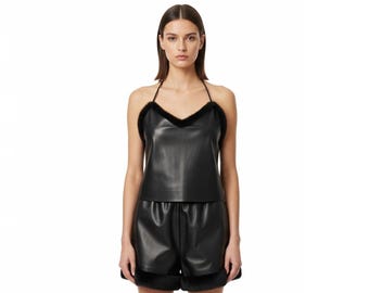 Black Halter Top Shorts Set Open Back Tie Outfit Sleeveless Chic Two Piece Lounge Nightwear Festival Style Trendy Wear