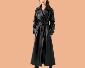 original Leather Handmade long coat for Women Handmade black Leather coat for women Leather coat Classic Leather coat gift for wife