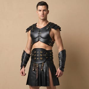 Gladiator Lederrüstung Set Römer Krieger Kostüm | Mittelalterlicher Brustpanzer Kilt Rock Outfit | Ren Faire & Cosplay Ausrüstung