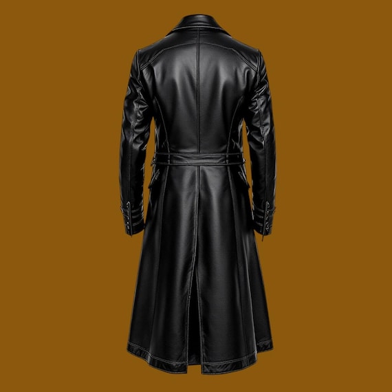 Echtes Leder Handgefertigter Trenchcoat für Männer Handgefertigter