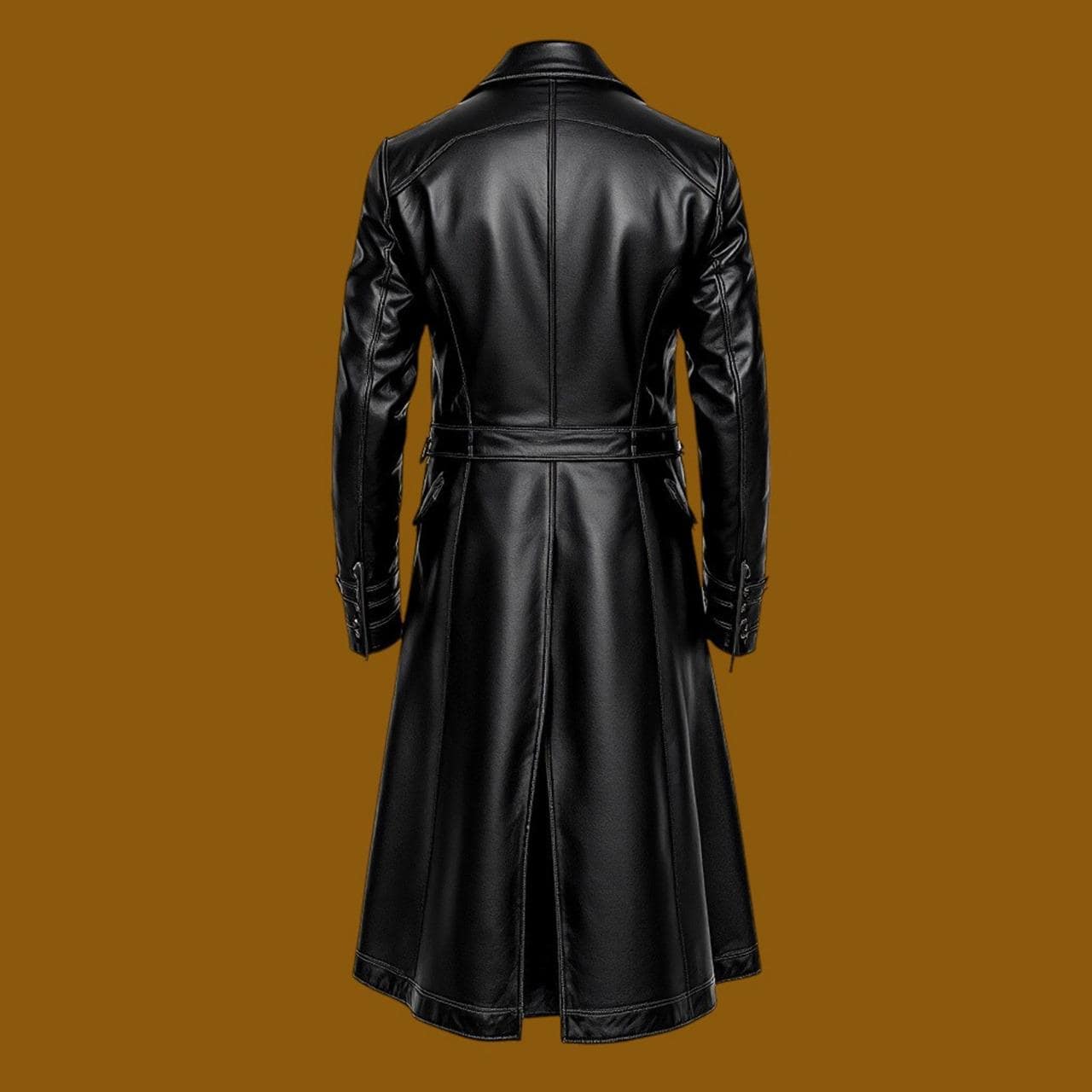 Real Leather Handmade Trench Coat for Men Handmade Black Leather