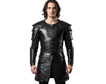 Black Knight Leather Armor Suit | Medieval Warrior Outfit | Gothic Battle Costume | Renaissance Fair Cosplay Armor Set