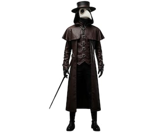 Casaco de fantasia de médico da peste | Sobretudo de couro gótico steampunk | Traje de cosplay renascentista de Halloween | Capa de feiticeiro medieval