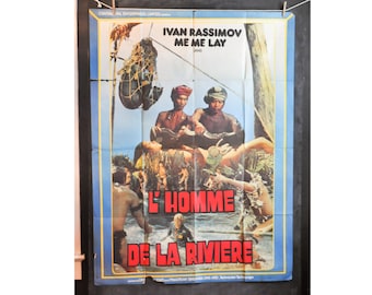 Vintage 1973 Cannibal Italian Grindhouse Movie Poster MAN From DEEP RIVER French Theater