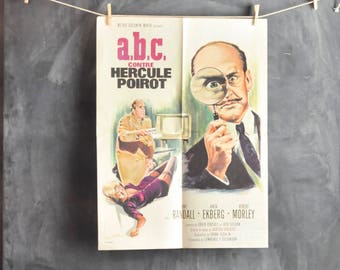 Vintage 1978 Rare Movie Poster French Moroccan Theater Advertising Poster for A.B.C.Hercule Poirot Alphabet Murders