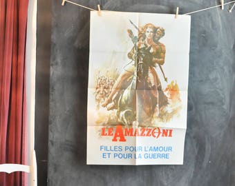 Vintage 1973 Large Rare Movie Poster French Moroccan Theater Advertising Poster for The Battle of the Amazons