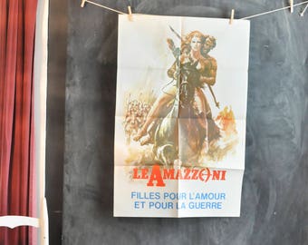 Vintage 1973 The Battle of the Amazons Large Rare Movie Poster French Moroccan Theater Advertising Poster for