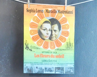 1970 Vintage French Movie Poster for Italian Film SUNFLOWER Sophia Loren Lovely