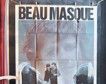 Vintage 1972 Large Rare Movie Poster French Moroccan Theater Advertising Poster for Italian Film Beau Masque (Handsome Face)